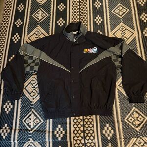 Nascar Black and Gray Racing Windbreaker Jacket flag design size L